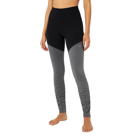 Alo Leggings Womens Extra Small Black Gray Highwaisted TwoTone Ruched Yoga - Picture 1 of 9